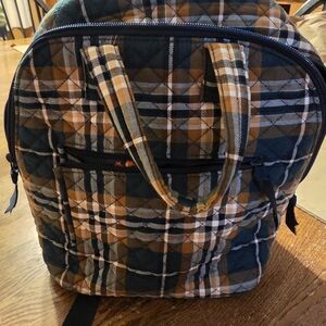 Vera Bradley Plaid Backpack in Turoquise, Deep Tan, Gold And Creme
